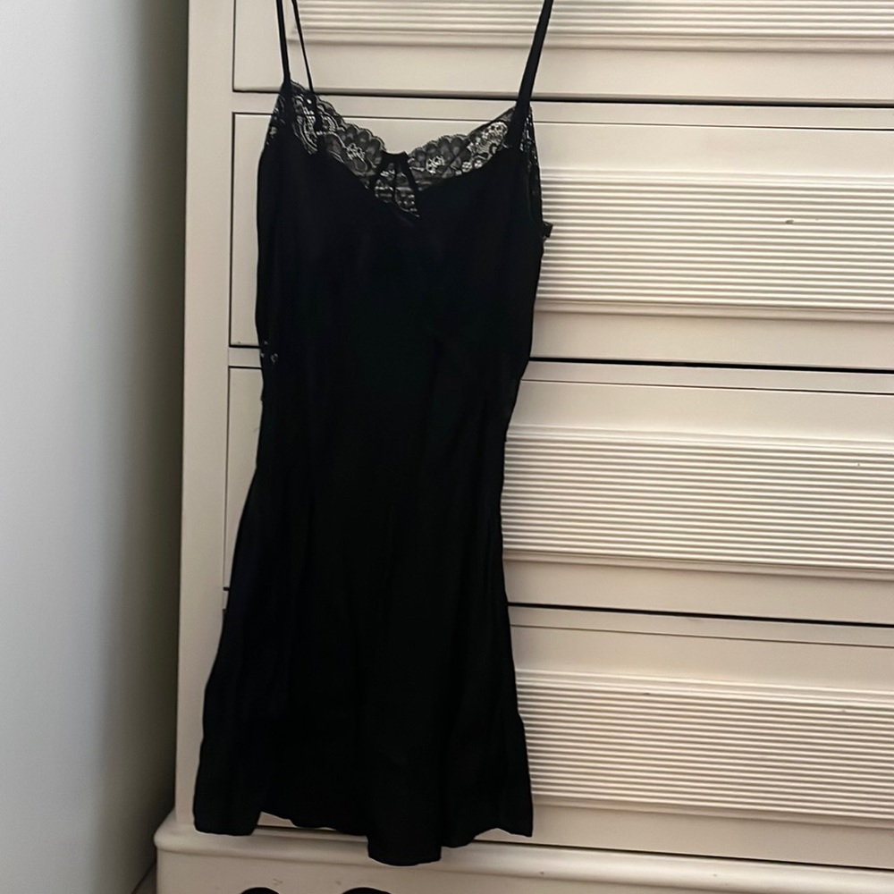 Black lace slip dress